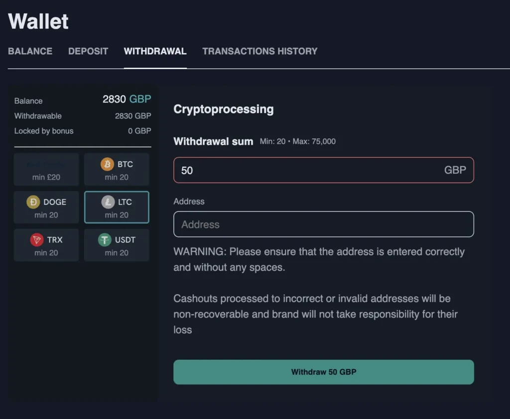 Spinshark Withdrawal